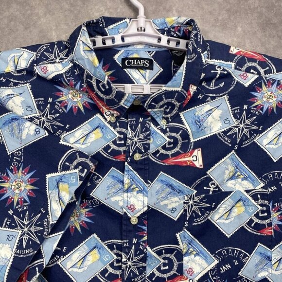 Chaps Ralph Lauren Button Down Shirt Mens 3XBIG Blue Postage Sail Boat Nautical - Picture 1 of 9
